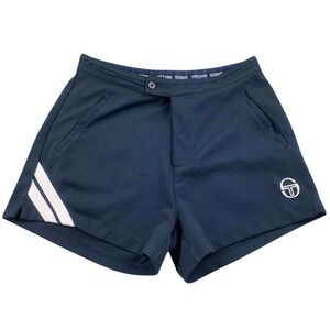 Sergio Tacchini Tennis Shorts Men M Blue Striped Logo Pockets Adjustable Waist
